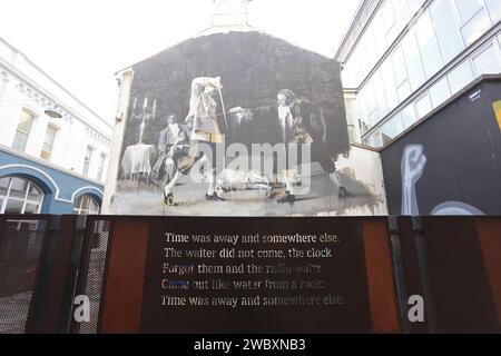 The Duel of Belfast, Dance by Candlelight mural, painted by Irish artist Conor Harrington on Hill Street in the Cathedral Quarter of Belfast, NI, UK Stock Photo