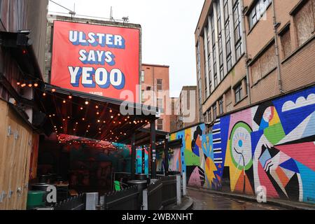 The Belfast Entries are a series of historic, narrow laneways in the centre of Belfast City, dating back to at least 1630, Northern Ireland, UK Stock Photo