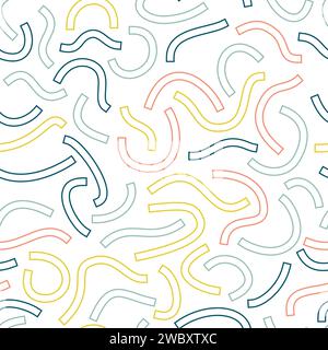 Colored geometric seamless pattern. Outline curved lines Stock Vector