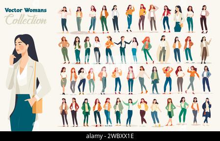 Young beautiful vector woman figures collection. Set of vector girls. Stock Vector