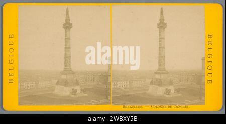 View of the Congress Column in Brussels, Anonymous, 1876 stereograph  Brussels cardboard. paper albumen print monument, statue Congreskolom Stock Photo
