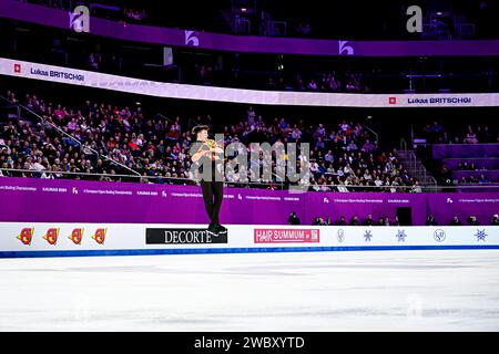 Lukas BRITSCHGI (SUI), during Men Free Skating, at the ISU European Figure Skating Championships 2024, at algiris Arena, on January 12, 2024 in Kaunas, Lithuania. Credit: Raniero Corbelletti/AFLO/Alamy Live News Stock Photo