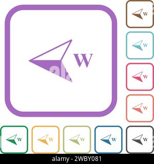 West compass direction simple icons in color rounded square frames on white background Stock Vector