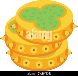 Round slices kiwano icon isometric vector. Summer leaf tropical. Plant whole Stock Vector