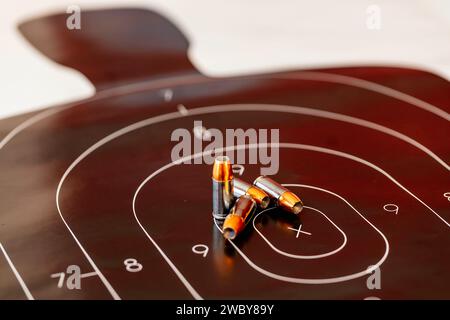 Harrisburg, Nc, USA. 3rd May, 2017. Silent anticipation as bullets rest on the target, prelude to the rhythmic dance of precision about to unfold in the upcoming target practice session (Credit Image: © Walter G Arce Sr Grindstone Medi/ASP) EDITORIAL USAGE ONLY! Not for Commercial USAGE! Stock Photo