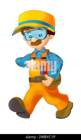 cartoon construction worker - on white background - illustration for children Stock Photo