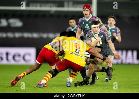 Swansea, UK. 12th January 2024.   Morgan Morse of Ospreys during the European Challenge Cup match between Ospreys and Perpignan at the Swansea.com Stadium in Swansea on 12th January 2024.   This image may only be used for Editorial purposes. Editorial use only.  Credit: Ashley Crowden/Alamy Live News Stock Photo