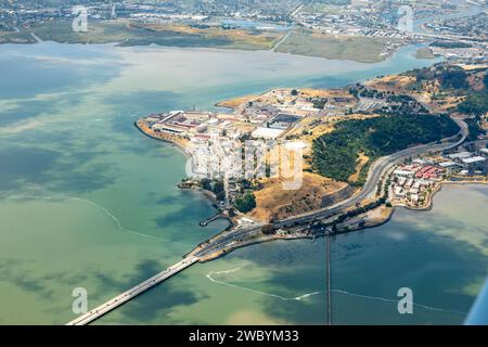 Aerial view of the Town of San Quentin State Prison and the San Francisco Bay Stock Photo