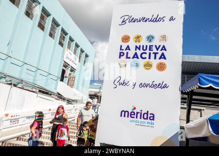 Merida Mexico,centro historico central historic district,sign billboard,La Nueva Placita shopping mall,outside exterior,building front entrance,Mercad Stock Photo