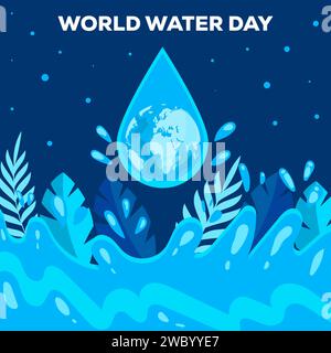 World Water Day illustration design with leaves and the earth in the water Stock Vector