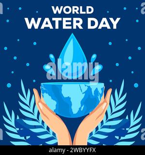 World Water Day illustration with hands and a drop of water to earth Stock Vector