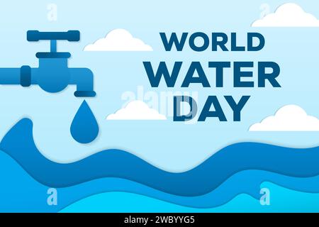 World Water Day background illustration in paper art style Stock Vector