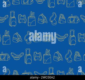 Colorful Seamless pattern of Bags Flat Outline Style Vector Illustration with Blue Background 3600 x 3200 pixel Stock Vector