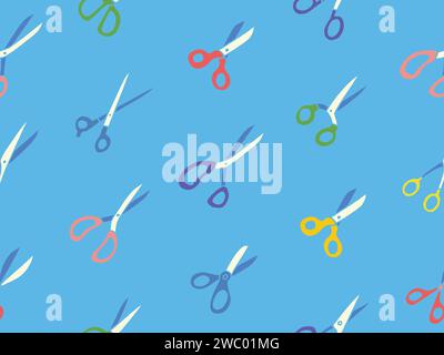 Colorful Vector Scissors Seamless Pattern Illustration Blue Background Stock Vector