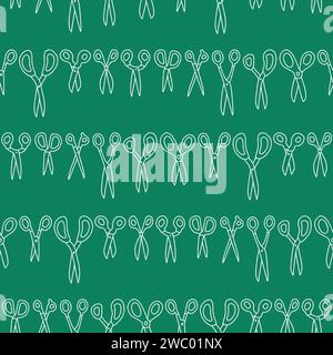 Vector Outline Scissors Seamless Pattern Illustration Green Background Stock Vector