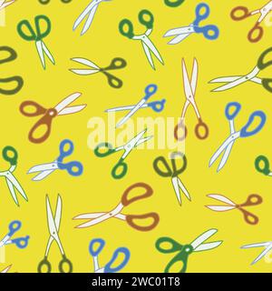 Vector Scissors Seamless Pattern Illustration Flat Style Yellow Background Stock Vector