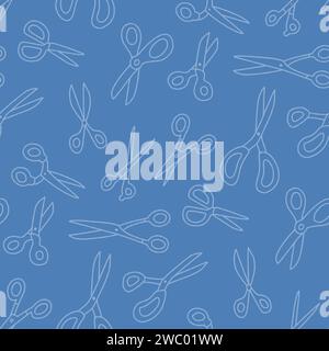 Vector Outline Scissors Seamless Pattern Illustration Flat Style Blue Background 3600 x 3600 Pixels Stock Vector