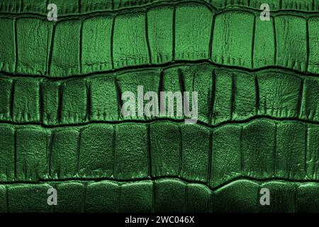 Natural leather with a geometric pattern, dyed green. Macro photography of skin texture Stock Photo