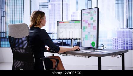 Scrum Agenda Digital Calendar Schedule On Office Computer Stock Photo
