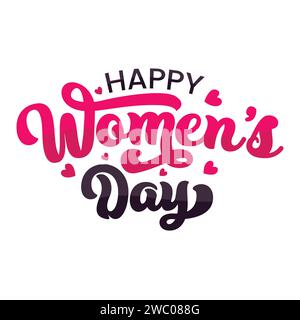 Beautiful hand drawn script lettering Women's day vector illustration. Happy Women's day background with heart shapes. Happy Women's day calligraphy. Stock Vector