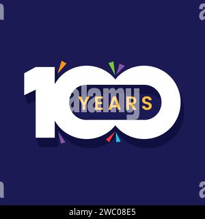 Celebration of 100 years anniversary template design. Party celebration banner, poster, greeting card. One hundred number sign. 100th year jubilee. Stock Vector