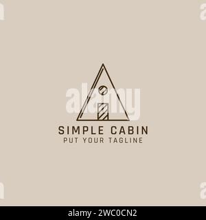 Simple triangular cabin logo with one door and window. Stock Vector