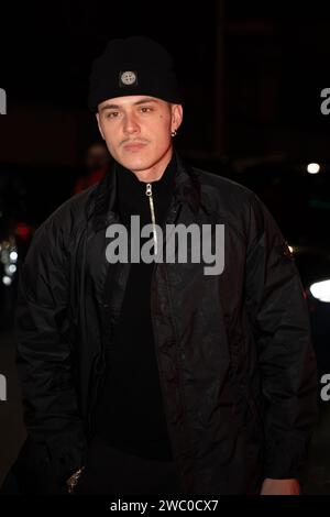 Milan, Italy. 12th Jan, 2024. Aron Piper is arriving at the Stone Island fashion show at Milan Fashion Week 2024. (Photo by Davide Vidotto/NurPhoto) Credit: NurPhoto SRL/Alamy Live News Stock Photo