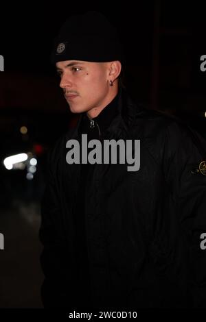 Milan, Italy. 12th Jan, 2024. Aron Piper is arriving at the Stone Island fashion show at Milan Fashion Week 2024. (Photo by Davide Vidotto/NurPhoto) Credit: NurPhoto SRL/Alamy Live News Stock Photo