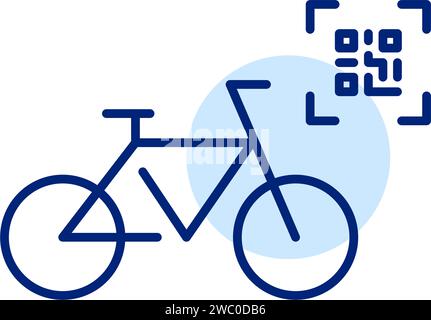 Bicycle sharing app. Unlocking bike with qr-code. Pixel perfect, editable stroke Stock Vector