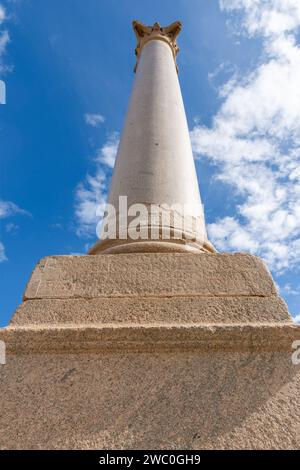 Giant ancient Pompey's pillar on territory of Serapeum of Alexandria in Egypt Stock Photo