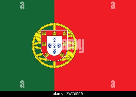 High detailed flag of Portugal. National Portugal flag. Africa. Europe. 3D illustration. Stock Vector
