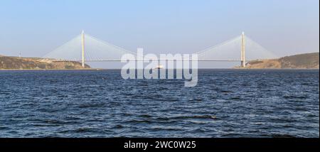 ANADOLU KAVAGI, TURKEY - SEPTEMBER 12, 2017: The Yavuz Sultan Selim Bridge is a modern bridge across the Bosporus, which is located near the Black Sea Stock Photo