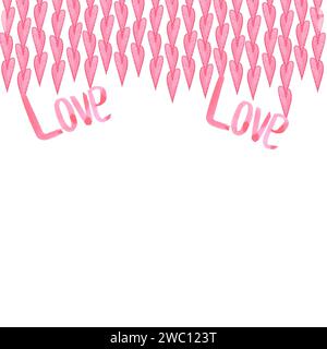 Hand drawn watercolor valentine frame border with hearts isolated on white background. Can be used for card, poster, album and other printed products Stock Photo
