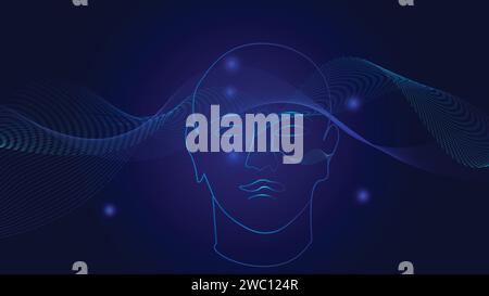Artificial intelligence in the human head AI Digital Brain Big data analytics face of cyber mind Stock Vector