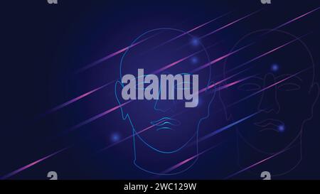 Artificial intelligence in the human head AI Digital Brain Big data analytics face of cyber mind Stock Vector