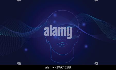 Artificial intelligence in the human head AI Digital Brain Big data analytics face of cyber mind Stock Vector