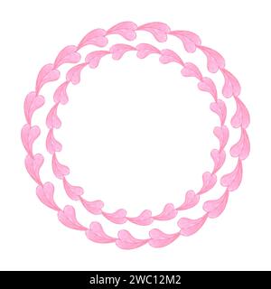 Hand drawn watercolor valentine wreath border with hearts isolated on white background. Can be used for card, poster, album and other printed products Stock Photo