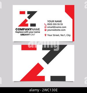 Red and Black Business Card Template with Dotted Line Shaped Letter Z Logo Icon Over a Light Grey Background Stock Vector