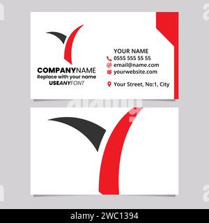 Red and Black Business Card Template with Grass Shaped Letter Y Logo Icon Over a Light Grey Background Stock Vector