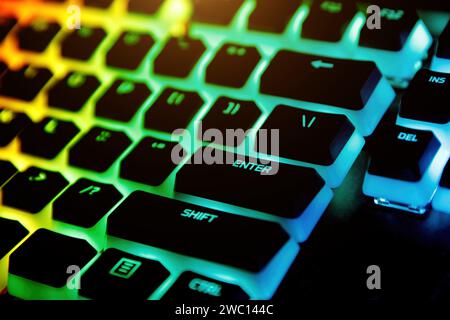 Gaming keyboard with mechanical keys close-up Stock Photo