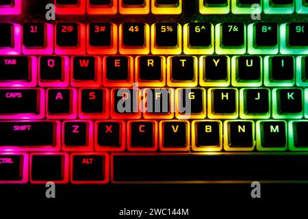 Gaming keyboard with mechanical keys close-up Stock Photo