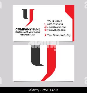 Red and Black Business Card Template with Lowercase Letter Y Logo Icon Over a Light Grey Background Stock Vector