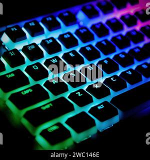 Gaming keyboard with mechanical keys close-up Stock Photo