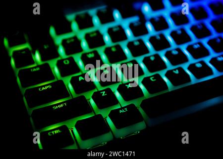 Gaming keyboard with mechanical keys close-up Stock Photo