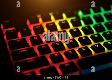 Gaming keyboard with mechanical keys close-up Stock Photo