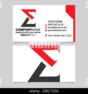 Red and Black Business Card Template with Sharp Letter E Logo Icon Over a Light Grey Background Stock Vector