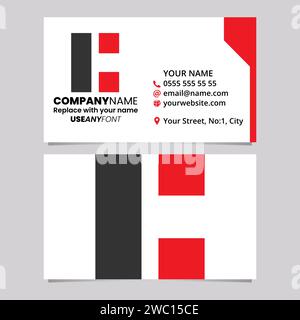 Red and Black Business Card Template with Rectangular Letter C Logo Icon Over a Light Grey Background Stock Vector