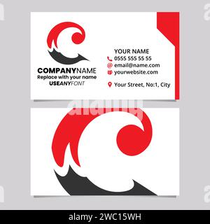 Red and Black Business Card Template with Round Curly Letter C Logo Icon Over a Light Grey Background Stock Vector