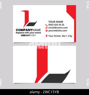 Red and Black Business Card Template with Sharp Spiked Letter L Logo Icon Over a Light Grey Background Stock Vector