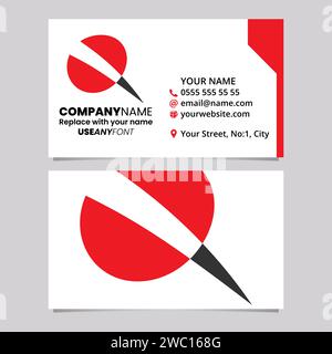 Red and Black Business Card Template with Screw Shaped Letter Q Logo Icon Over a Light Grey Background Stock Vector